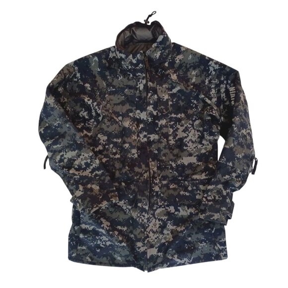 US NAVY Working Parka Mens Small Blue Camo Waterproof Full Double Zipper Jacket - Picture 1 of 10